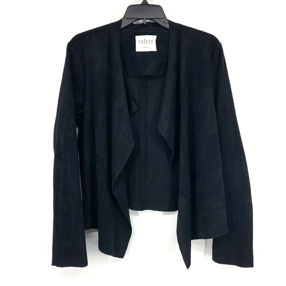 Velvet Graham Jacket Spencer Black Eden Faux Suede Drape Front - Picture 2 of 10